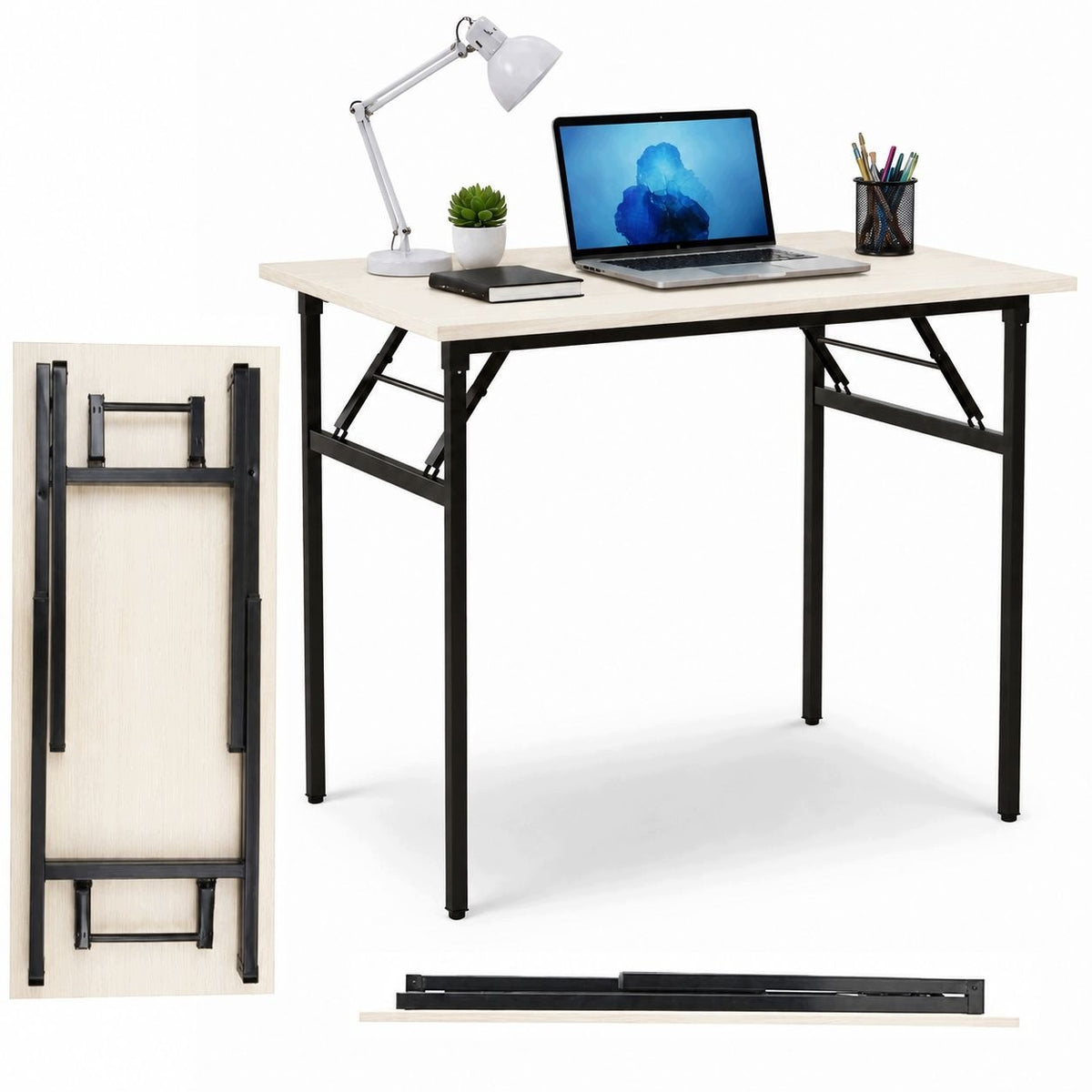 Laptop Table Folding Small Computer Desk 80 x 40 x 76 cm WHITE