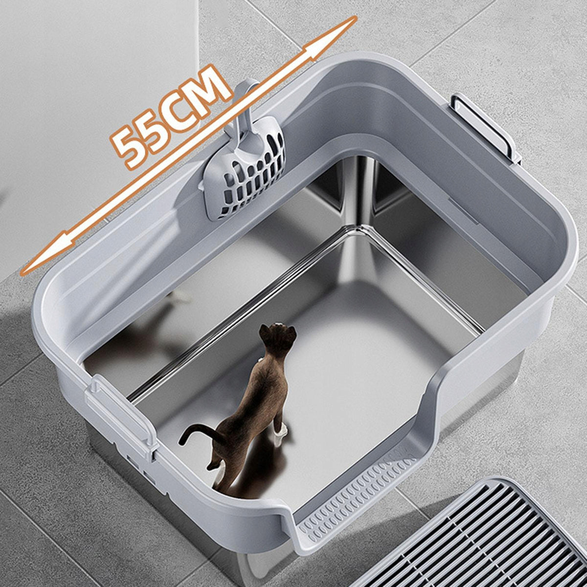 Large Cat Litter Box, Cat Litter Box, Sturdy, Open Top, with Light Gray Packaging status original