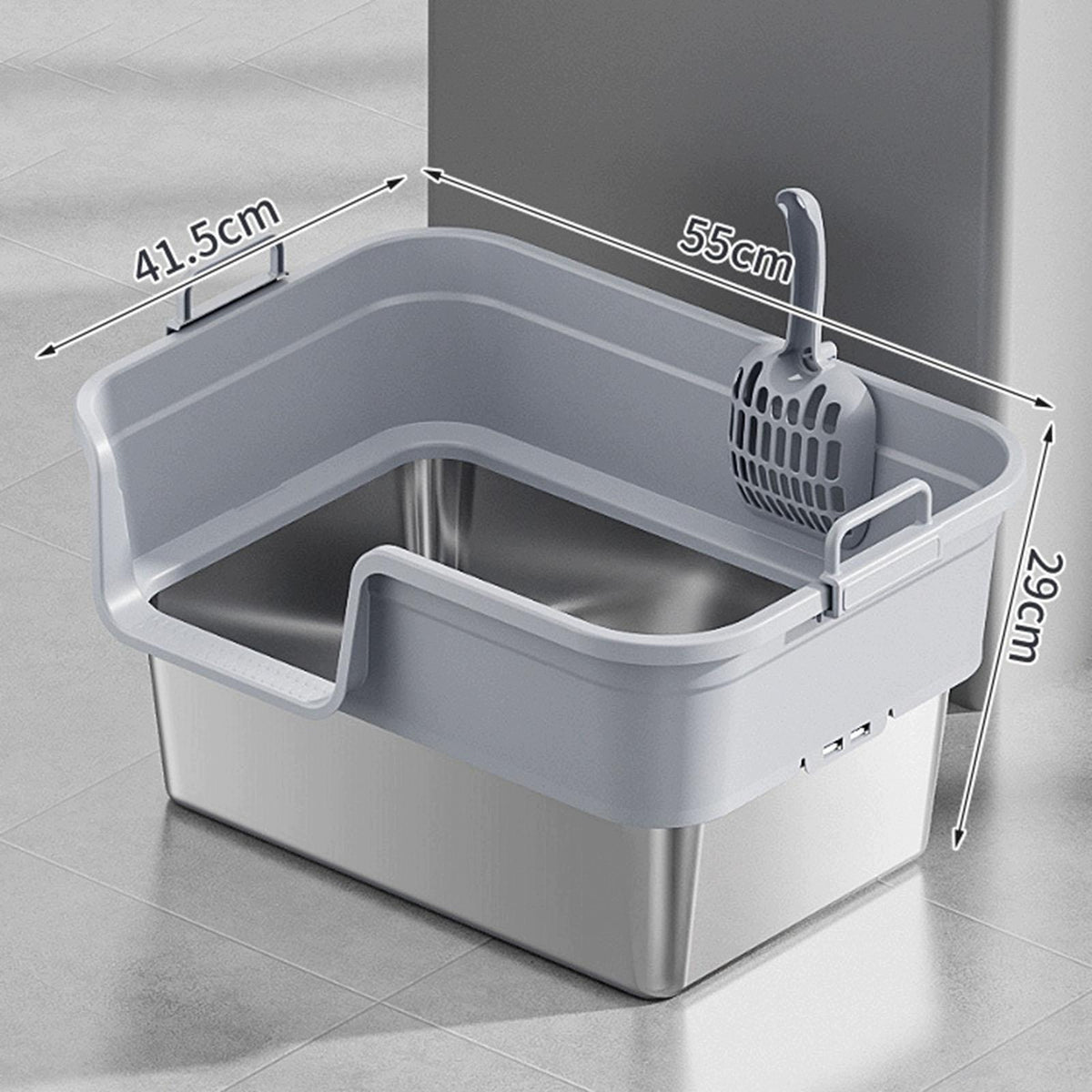 Large Cat Litter Box, Elevated Cat Tray, Splash Proof And Leak Light Gray