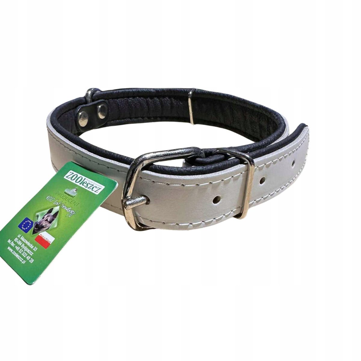 Leather collar Super 30mm/63cm solid WHITE