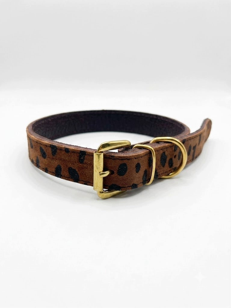 Leather collar/velour leopard print 2,5cm/60cm