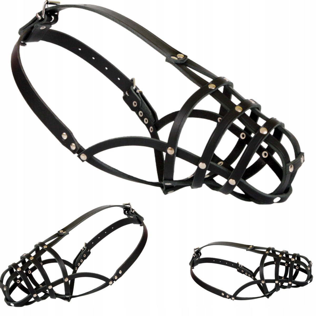 Leather muzzle for big dog Dingo riveted adjustable muzzle circumference 34cm