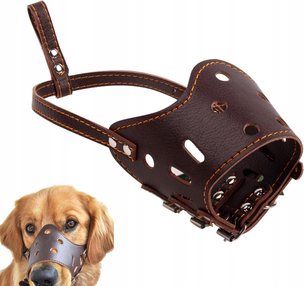 Leather muzzle for dog, breathable and comfortable