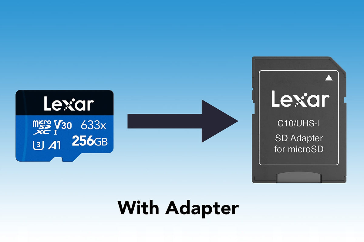 Lexar 633x 256GB Micro SD Card, microSDXC UHS-I Card + SD Adapter, microSD Manufacturer Lexar