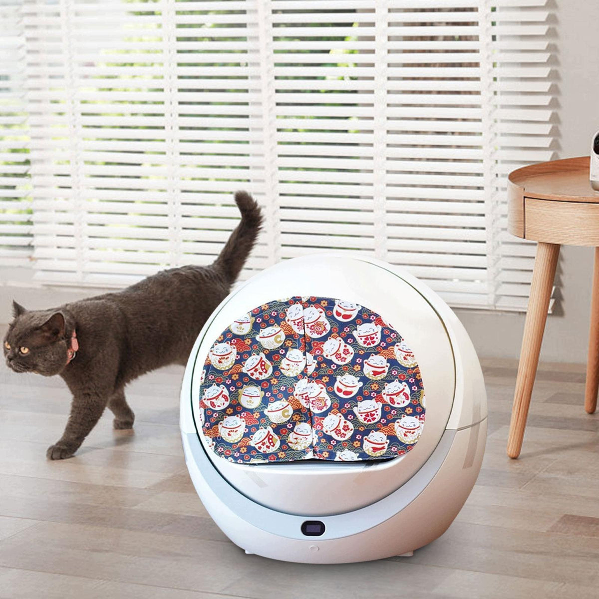 Litter Box Curtain Semi Circular Shape Utility Litter Case Happy red cat