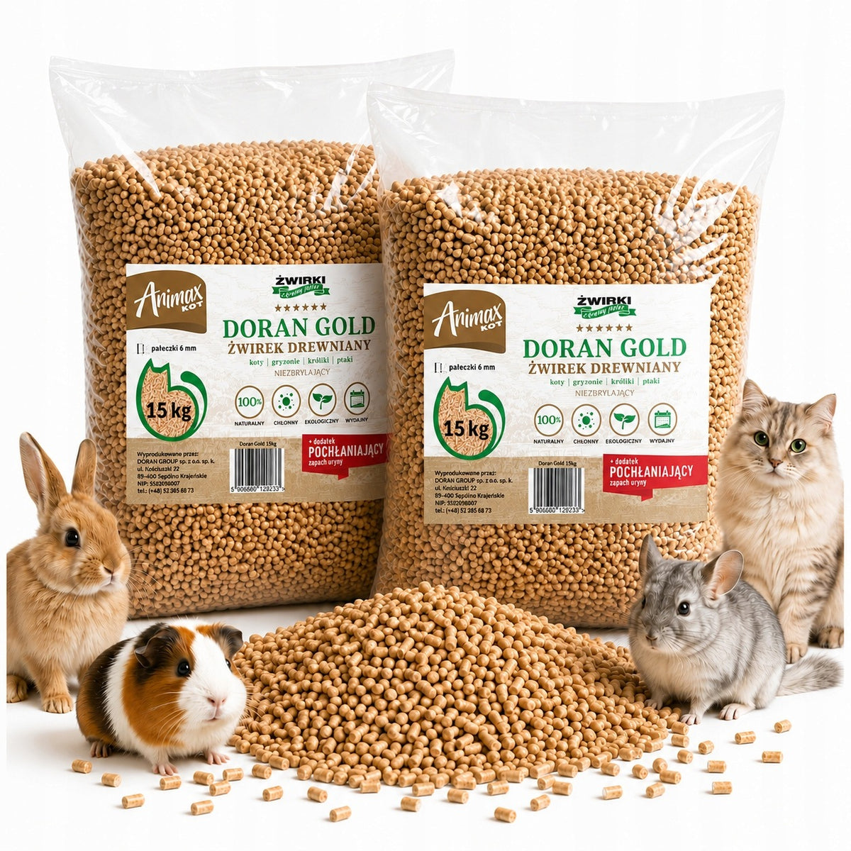 Litter Wooden Pellet for Cat Rabbit Pig 2x15 kg Dust-Free Natural