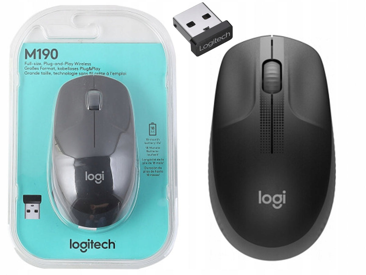 Logitech wireless large mouse M190 for laptop black graphite dark