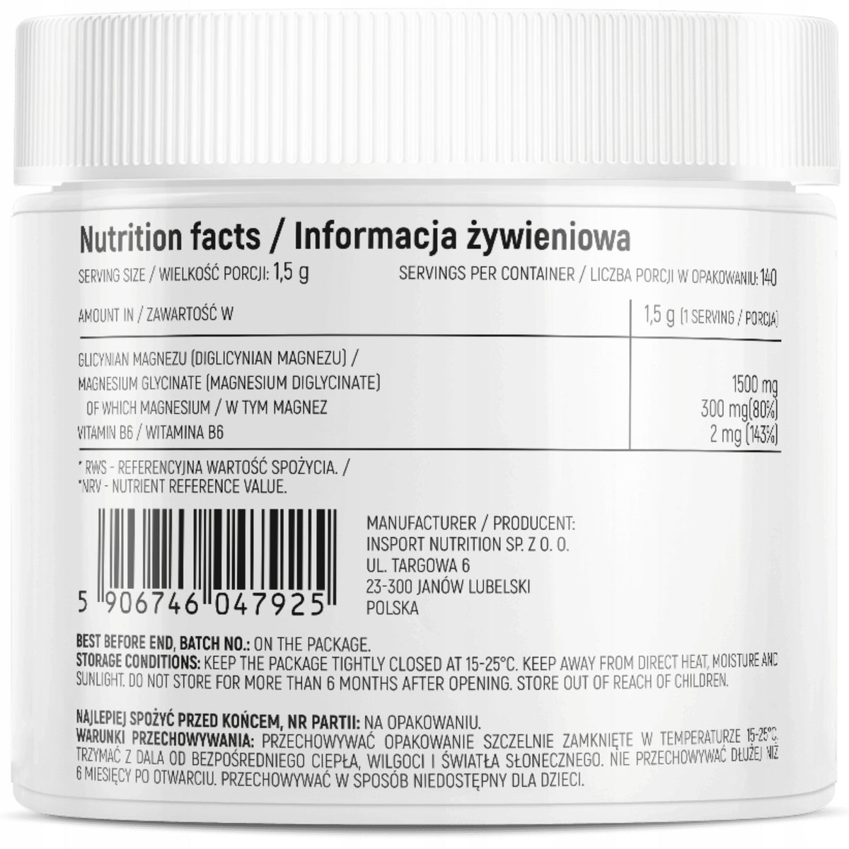 MAGNESIUM GLYCINATE 1500mg 140 Servings MAGNESIUM CHELATE Muscle SPASMS | INSPORT Medical device no
