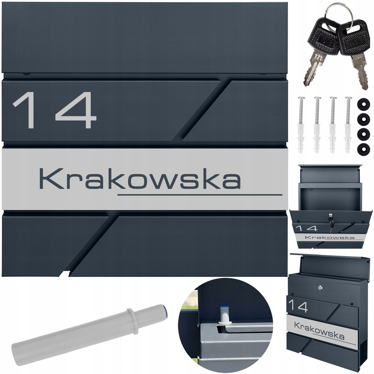 MAILBOX FOR LETTERS MAIL NEWSPAPERS MODERN ANTHRACITE + ADDRESS INSTRUCTION