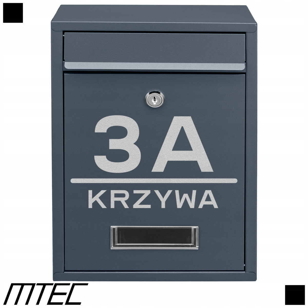 MAILBOX FOR LETTERS MAIL RIB ANTHRACITE + INSCRIPTION ADDRESS STREET NUMBER Packaging status original