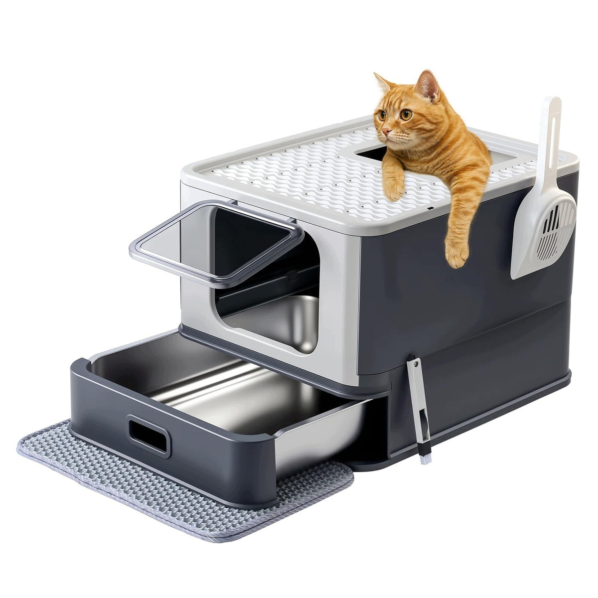 MARCHUL STAINLESS STEEL CAT LITTER BOX WITH LID AND DESIGN