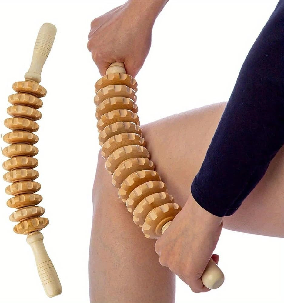 MASSAGE ROLLER 43 CM WOOD FASCIA MANUAL BEECH MASSAGER RELAXATION THERAPY