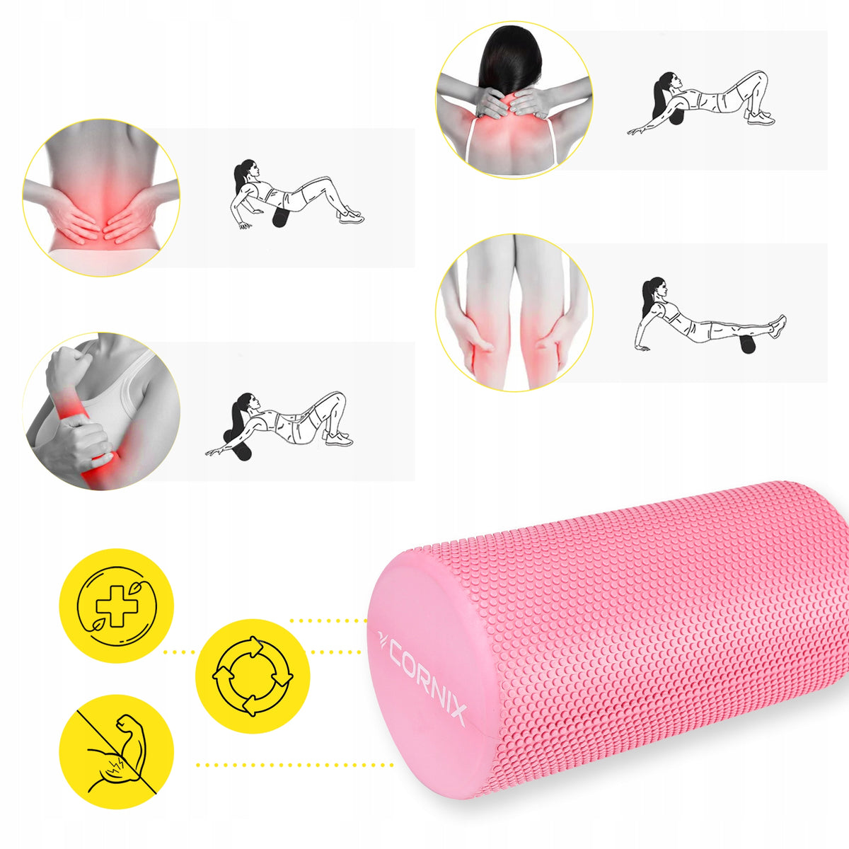 MASSAGE ROLLER CORNIX 30cm ROLLER MEDIUM HARD FOR ROLLING MUSCLES Packaging status original