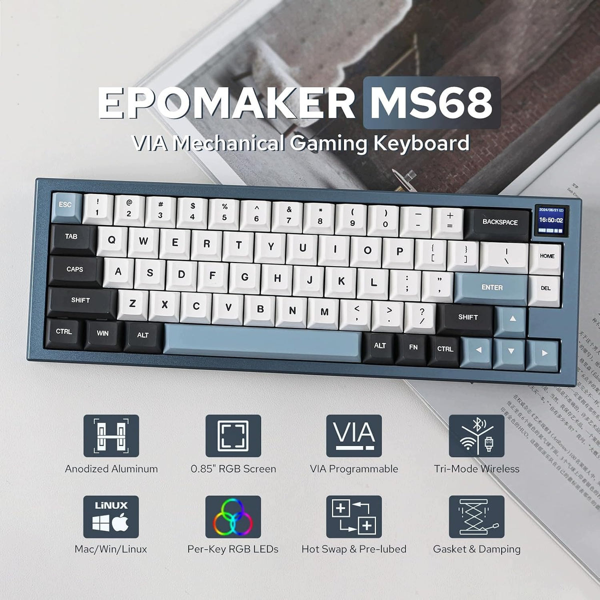 MECHANICAL KEYBOARD 65% ALUMINUM WIRELESS RGB TFT SCREEN Manufacturer Epomaker