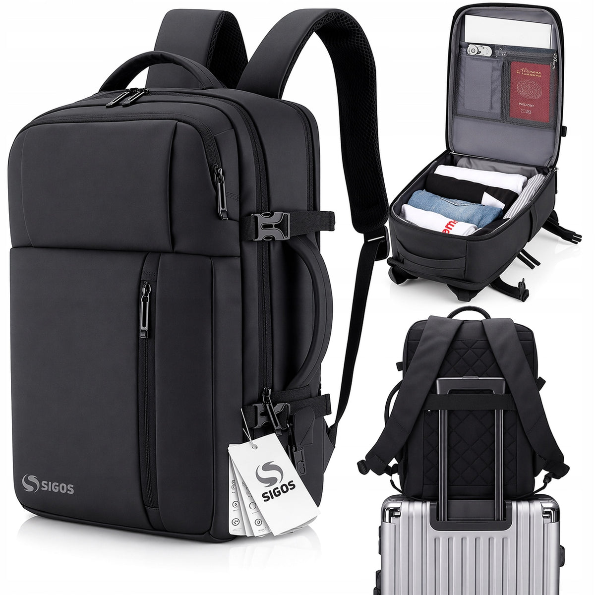 MEN'S BACKPACK FOR SCHOOL WORK BLACK WATERPROOF DURABLE STURDY LIGHTWEIGHT