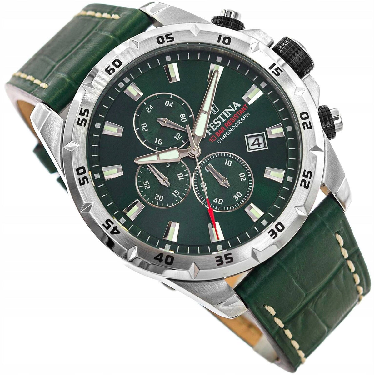 MEN'S WATCH FESTINA F20692/3 TIMELESS CHRONOGRAPH GREEN ON STRAP 10ATM