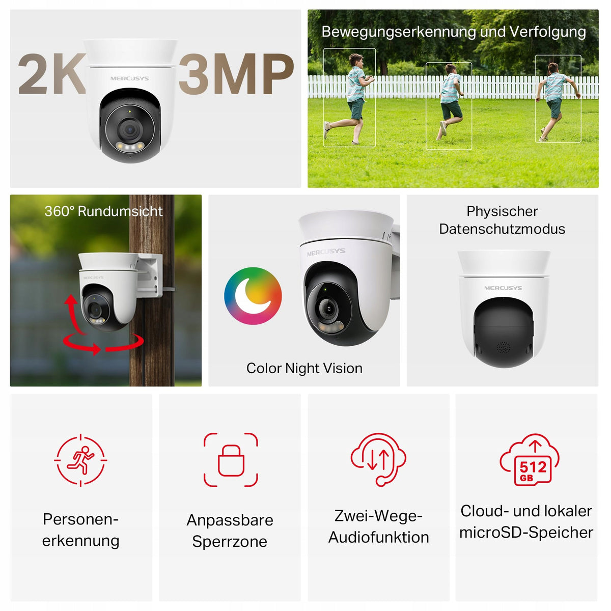 MERCUSYS Outdoor Camera 2K 360° Night Vision Motion Detection Audio Packaging status original