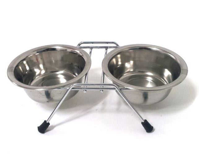 METAL BOWLS ON A STAND FOR CAT 2 x 0.23L