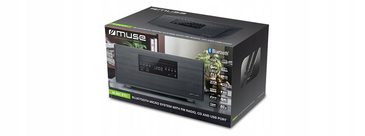 MICRO TOWER MUSE MINI TOWER WITH BLUETOOTH PLAYER CD MP3 USB RADIO Packaging status original