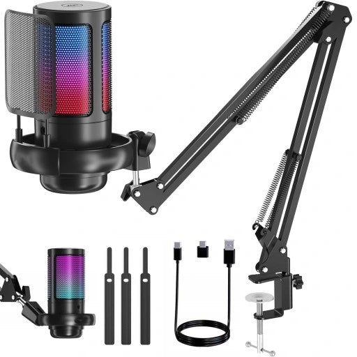 MICROPHONE FOR GAMING COMPUTER POP-FILTER CAPACITIVE FUNCTION MUTE USB