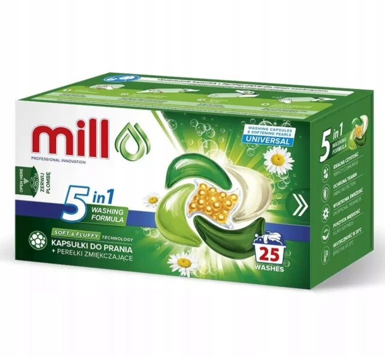 MILL PRO WASHING CAPSULES + PEARLS SOFTEN. UNIVERSAL 25PCS Use for universal