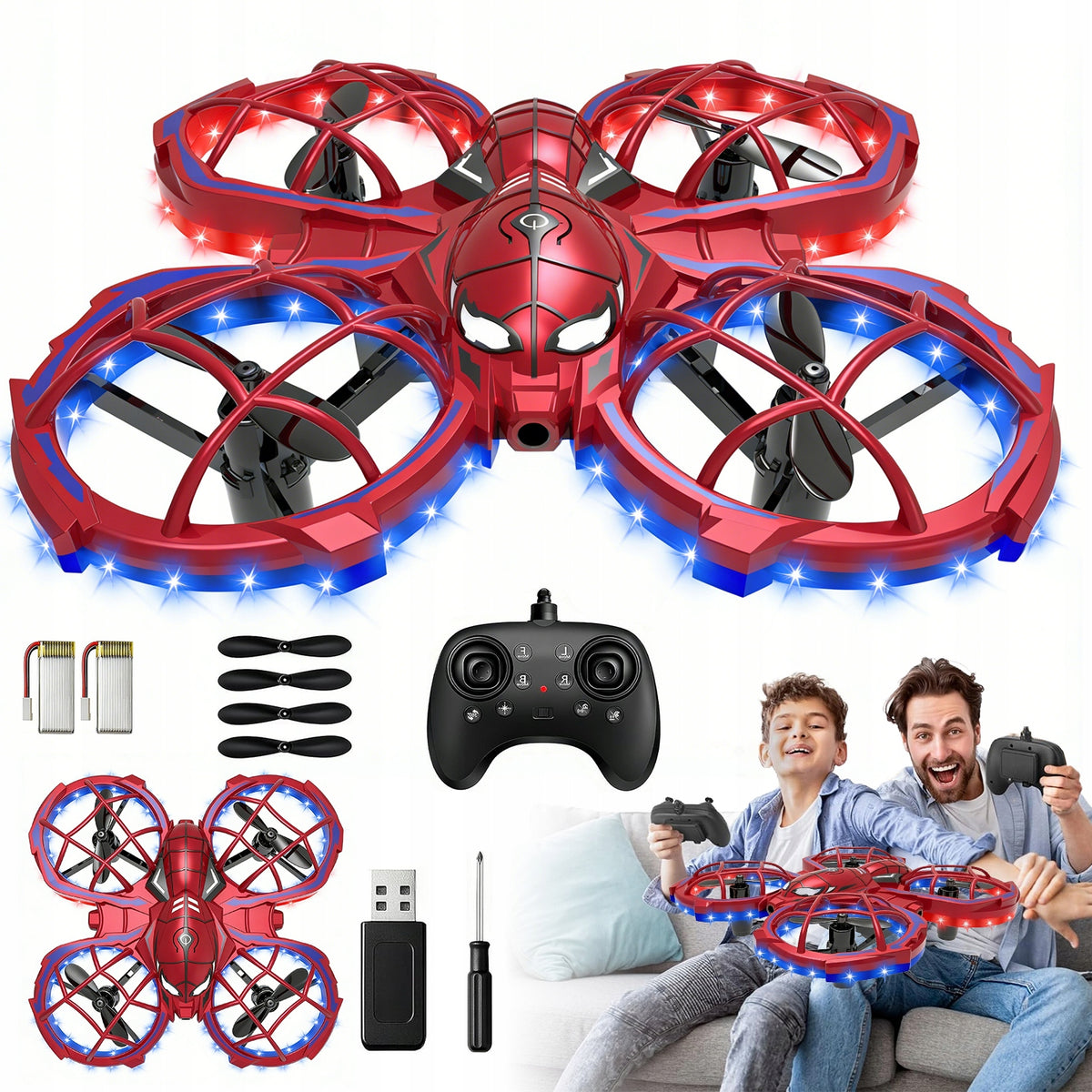 MINI DRONE RC AIRPLANE REMOTE CONTROLLED IDEAL GIFT LED COLORFUL RED