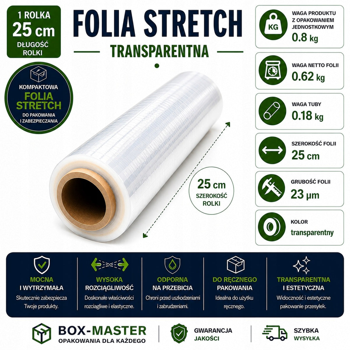MINI RAP STRETCH FILM 0,8 kg gross/0,62 kg net 25 CM TRANSPARENT