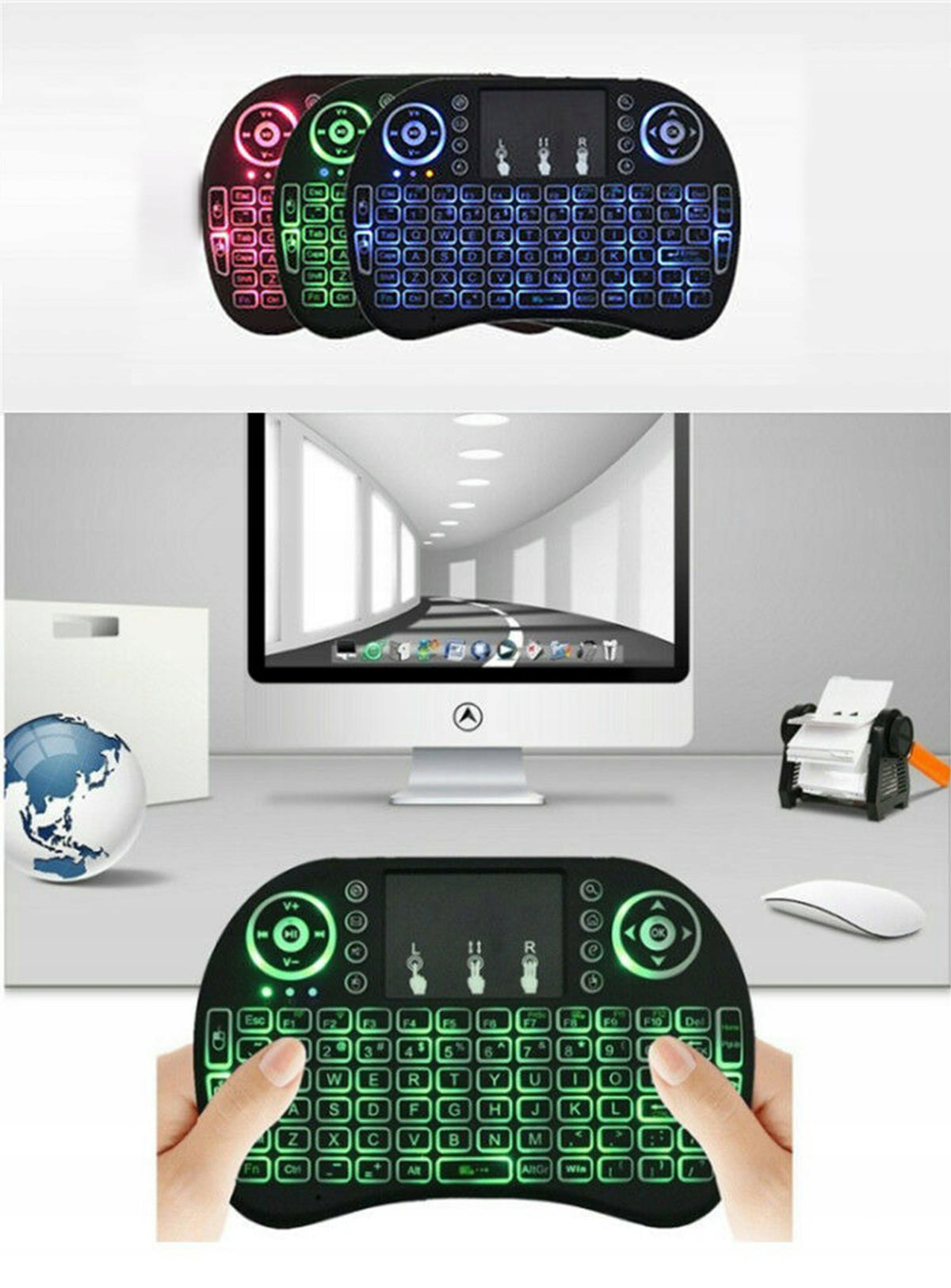 MINI WIRELESS KEYBOARD TOUCHPAD SMART TV LED BACKLIGHT RGB PRO Packaging status original