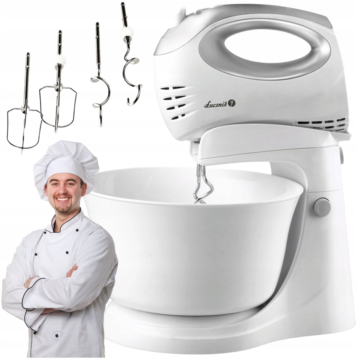 MIXER WITH ROTARY BOWL FOOD PROCESSOR POWERFUL 300W TURBO MODE ŁUCZNIK