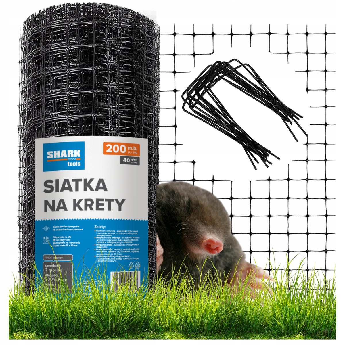 MOLE NET AGAINST MOLES 2x200m 40g REINFORCED STRONG +PINS 100pcs Packaging status original