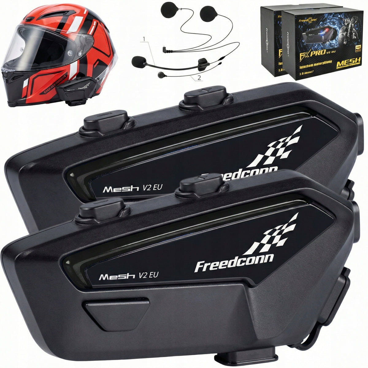 MOTORCYCLE INTERCOM FREEDCONN FX PRO V2 EU for 6 PEOPLE Bluetooth 5.0 x2