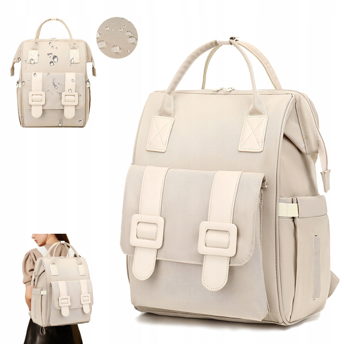 MULTIFUNCTIONAL STROLLER BACKPACK FOR MOM FOR WALKING WITH USB WATERPROOF WHITE