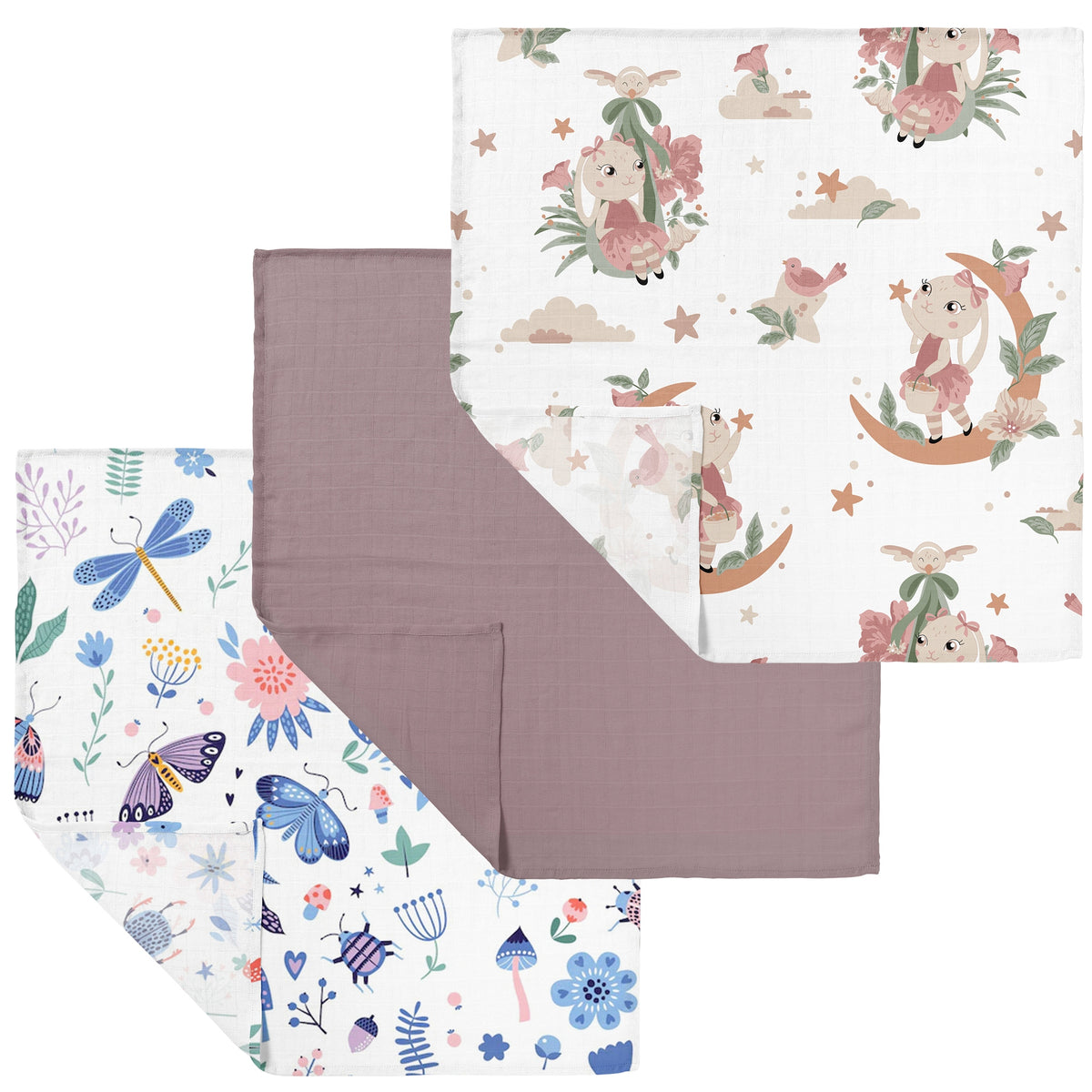 MUSLIN DIAPERS 30 x 30 cm COTTON 3 PIECES POLISH PRODUCT