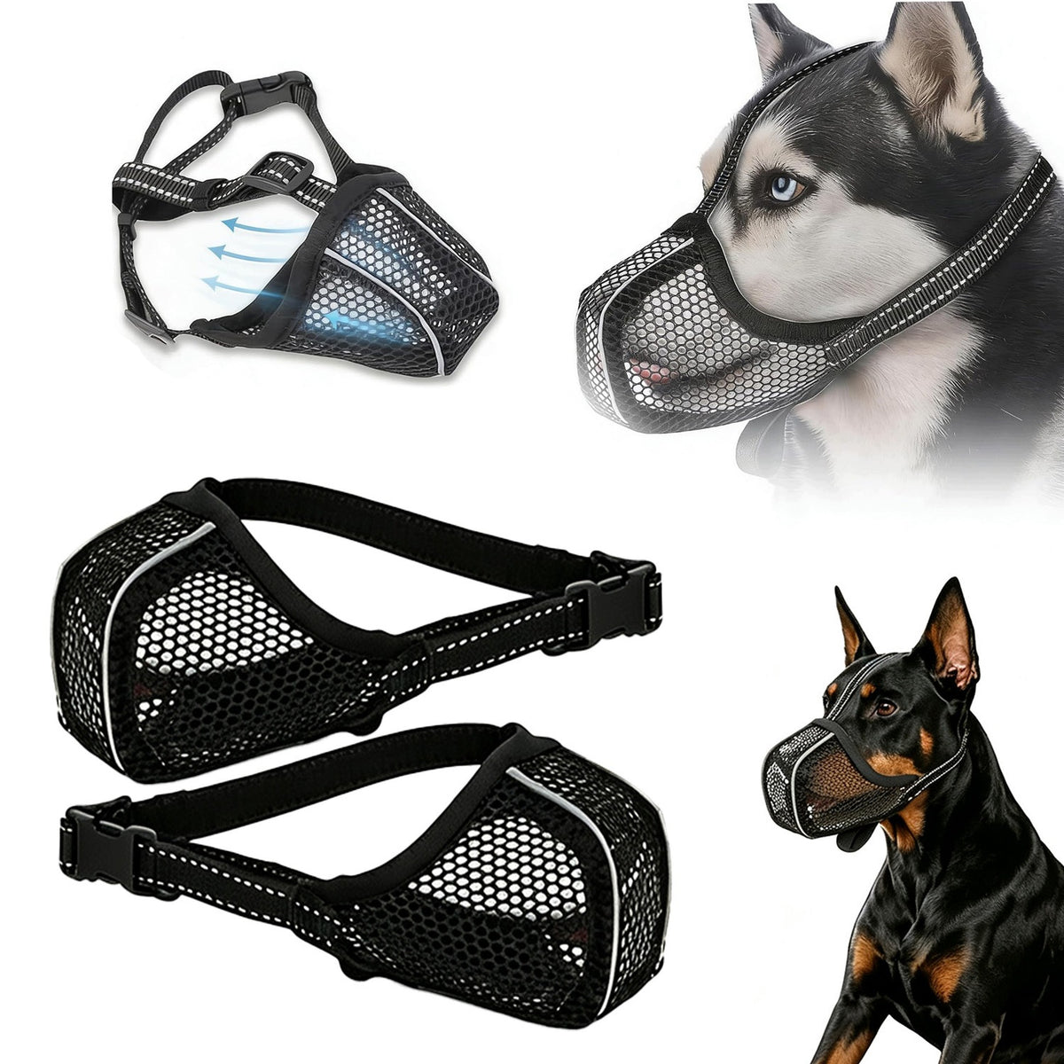 MUZZLE ADJUSTABLE REFLECTIVE FOR DOG MATERIAL SAFE FOR SNOUT 2 PCS