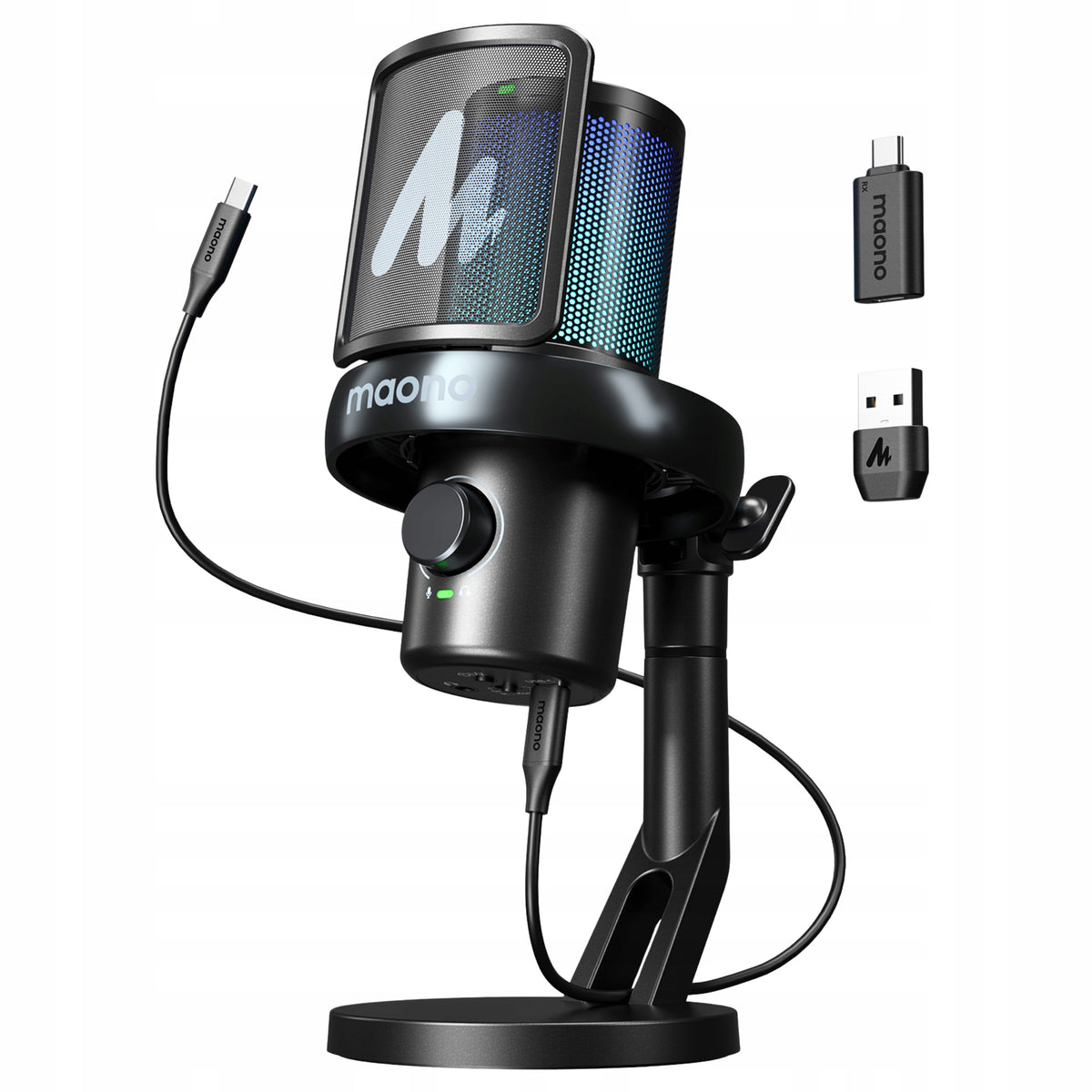 Maono DM40 Pro Wireless Microphone USB-C AI RGB Gaming Vlog PC PS black