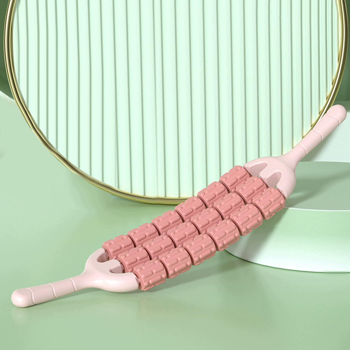Massage Roller Stick Three Row Comfortable Multiuse Handheld Training pink Packaging status original