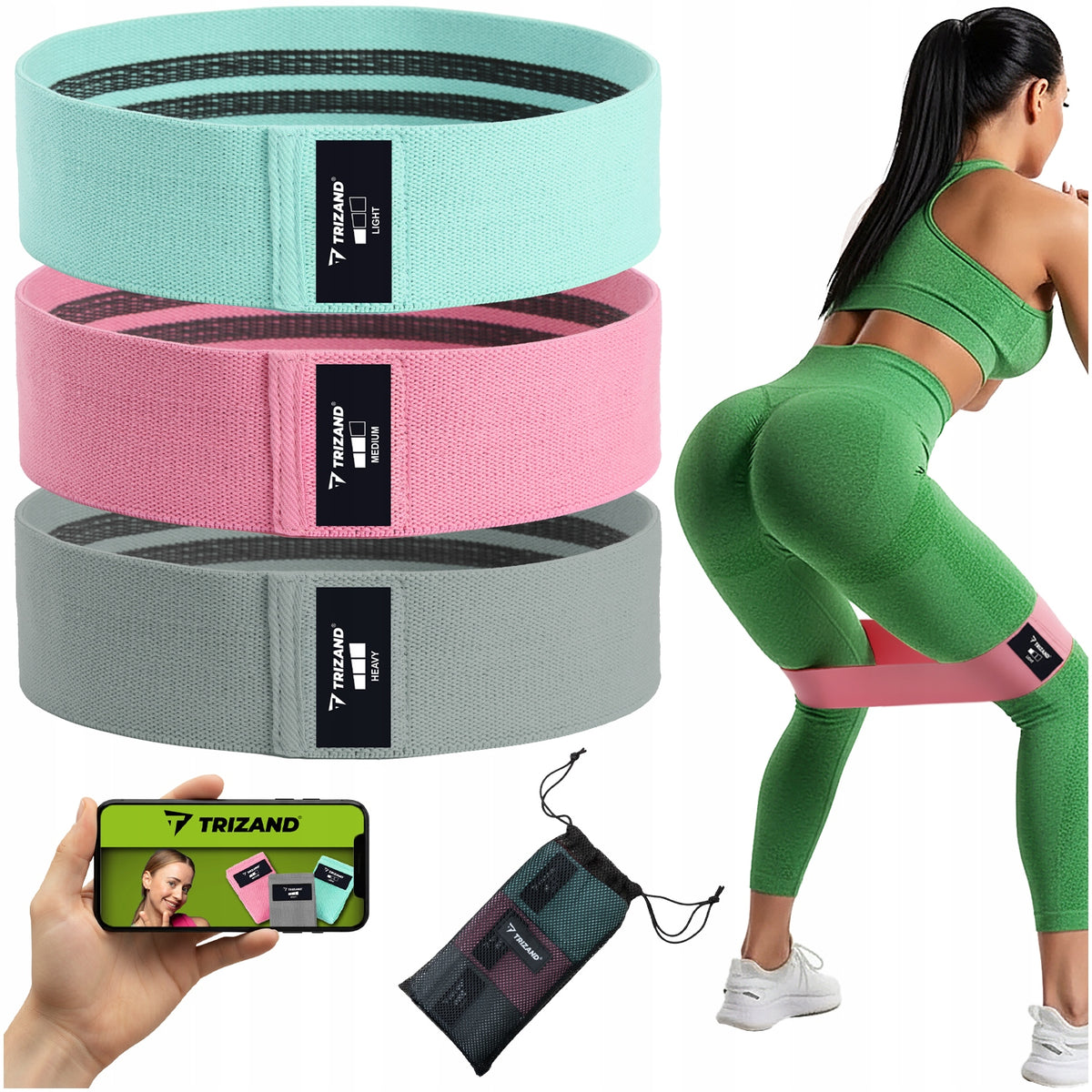Material Rubbers for Exercise Trizand 3 pcs 8 – 31 kg with QR Training Plan