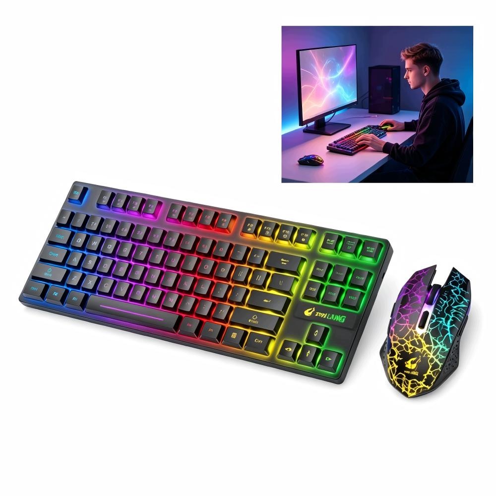 Mechanical Keyboard and Wireless Mouse For Bluetooth Office Gamers