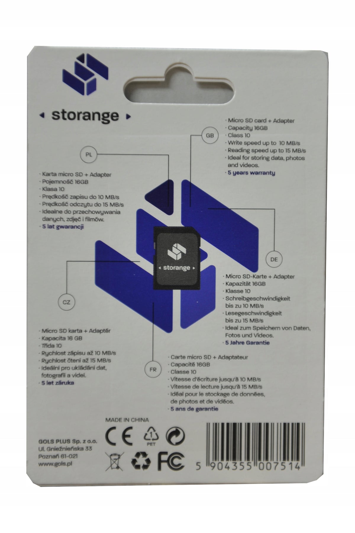 Memory card micro sd + adapter 16gb storange class 10 Packaging status original