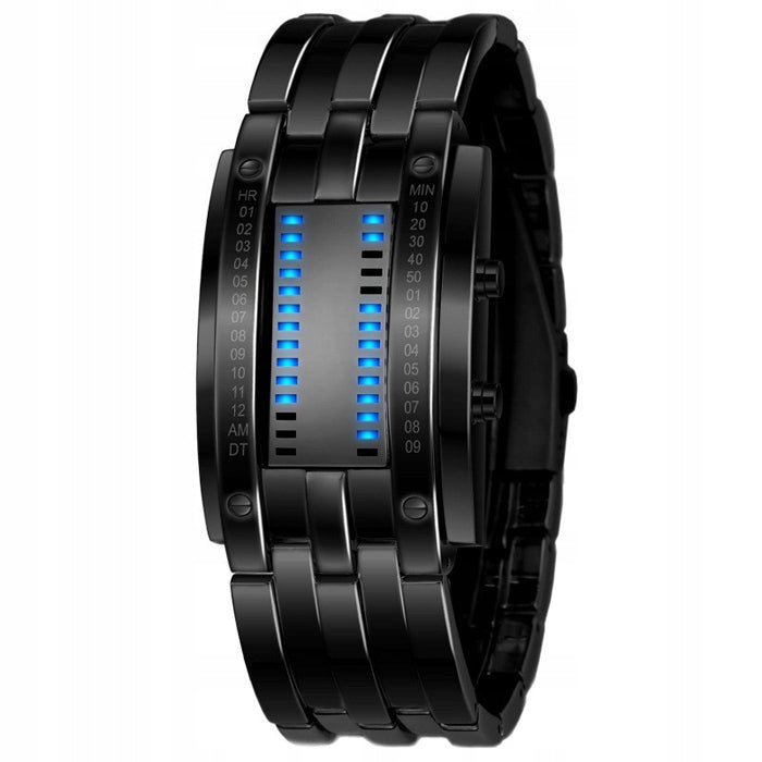 Men's watch SKMEI binary silver black LED