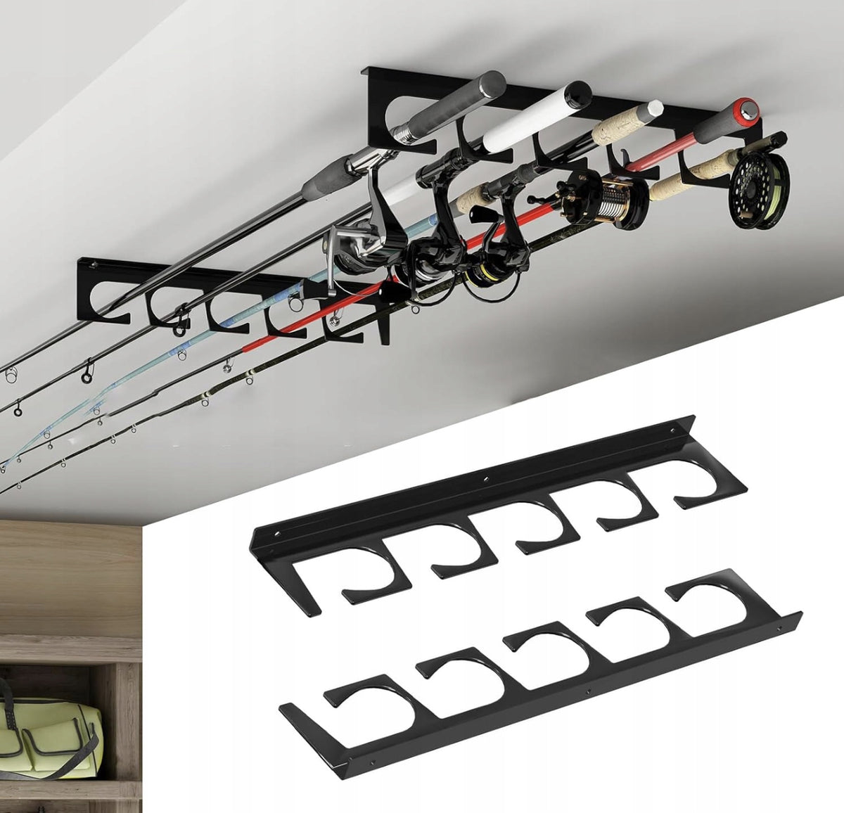 Metal Holder Organizer Hanger For 5 Rods Mounted For Ceiling Wall