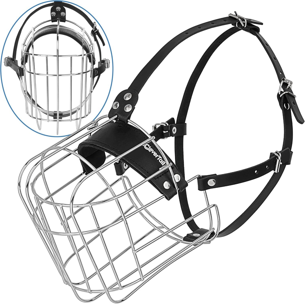 Metal muzzle Basket XXL Leather Straps Adjustable Genuine Leather