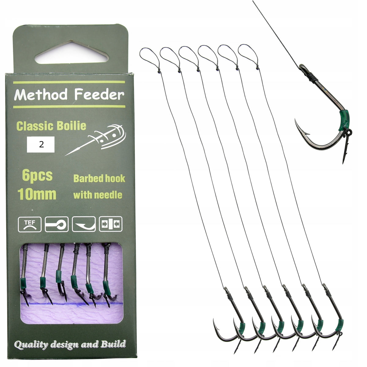 Method Feeder Hooks on Leader with Needle #2 - 6 Pack