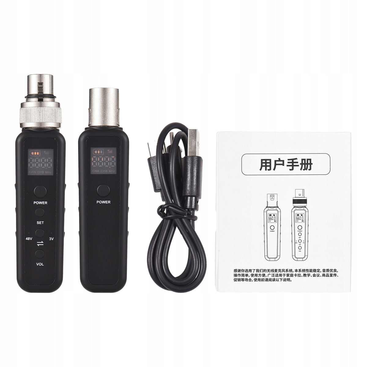 Microphone connected to wireless transmitter and receiver Wireless