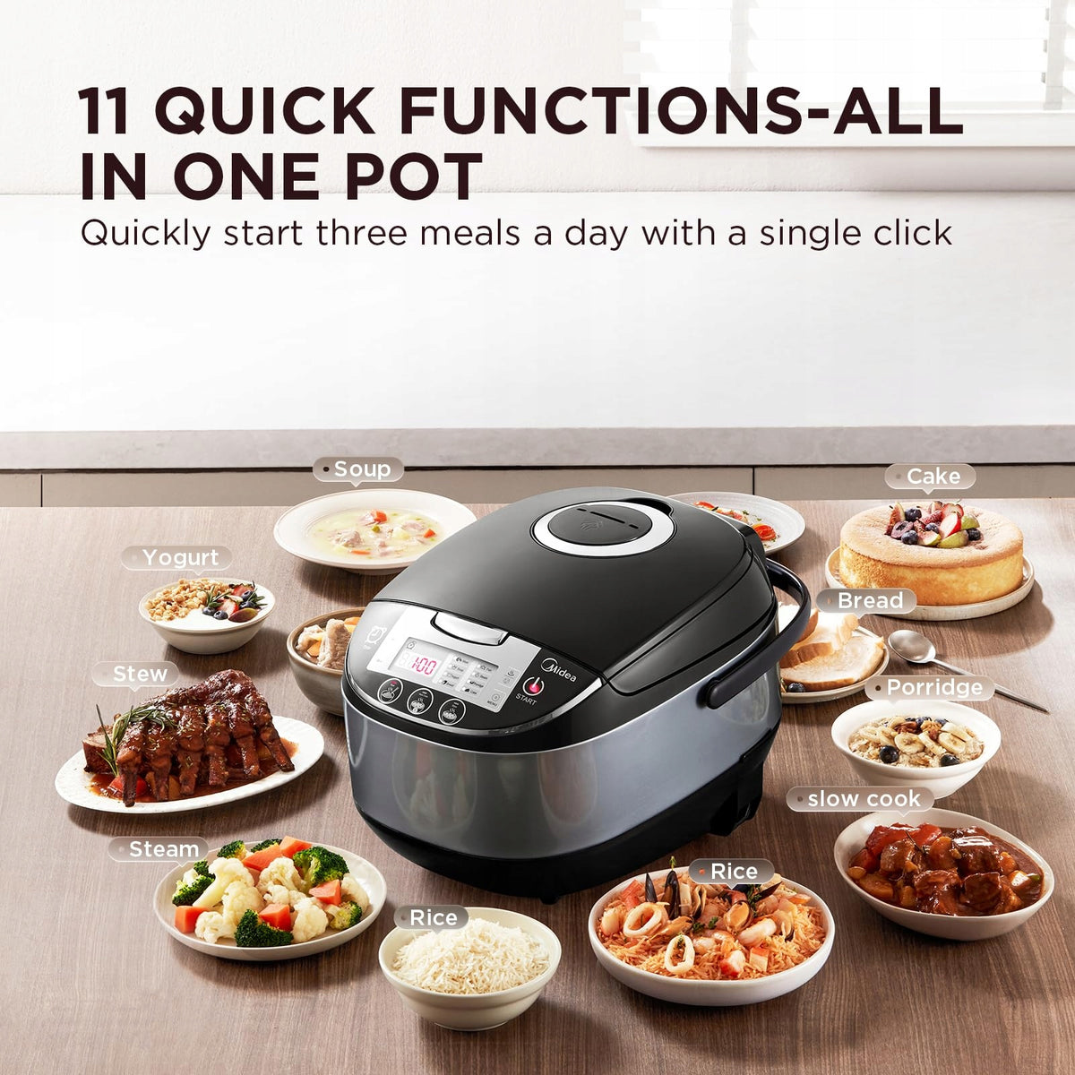 Midea Rice Cooker With Steamer,10 cup, 5 Litre, 11 Multicook Functions, LED Brand Midea
