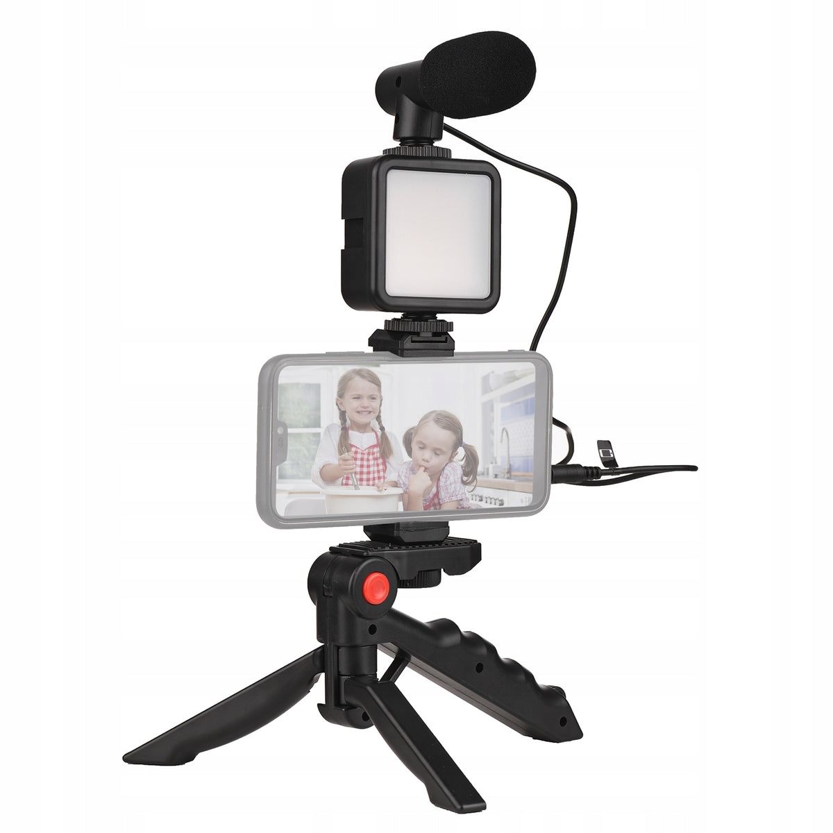 Mobile Vlog Kit Mini LED Video Light+Microphone+ Retractable Clamp+Tripod