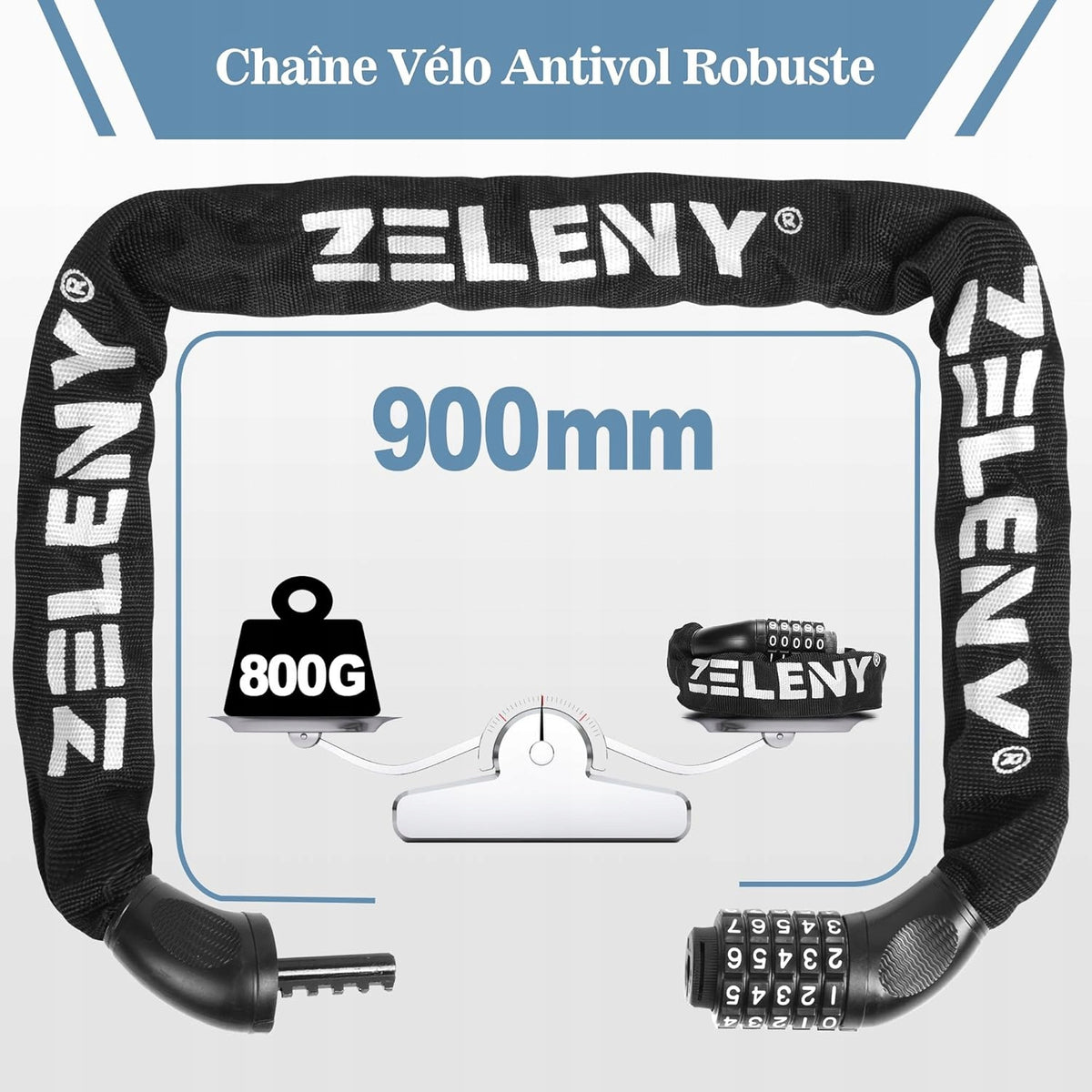 Motorcycle bicycle lock strong security with 5-digit cipher 90 cm Packaging status original
