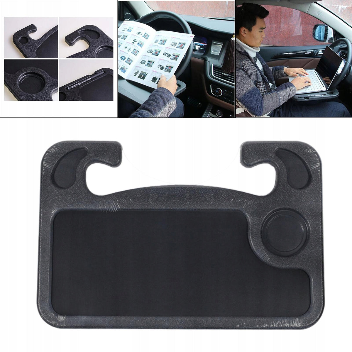 Multifunctional Car Steering Wheel Tray Desk Mount Stand Eating Table Black