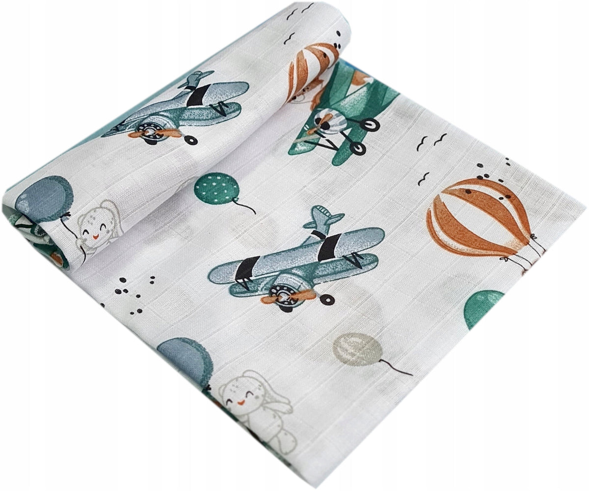 Muslin diaper with patterns 30x30cm cotton 100%, downpour AVIONAUCI
