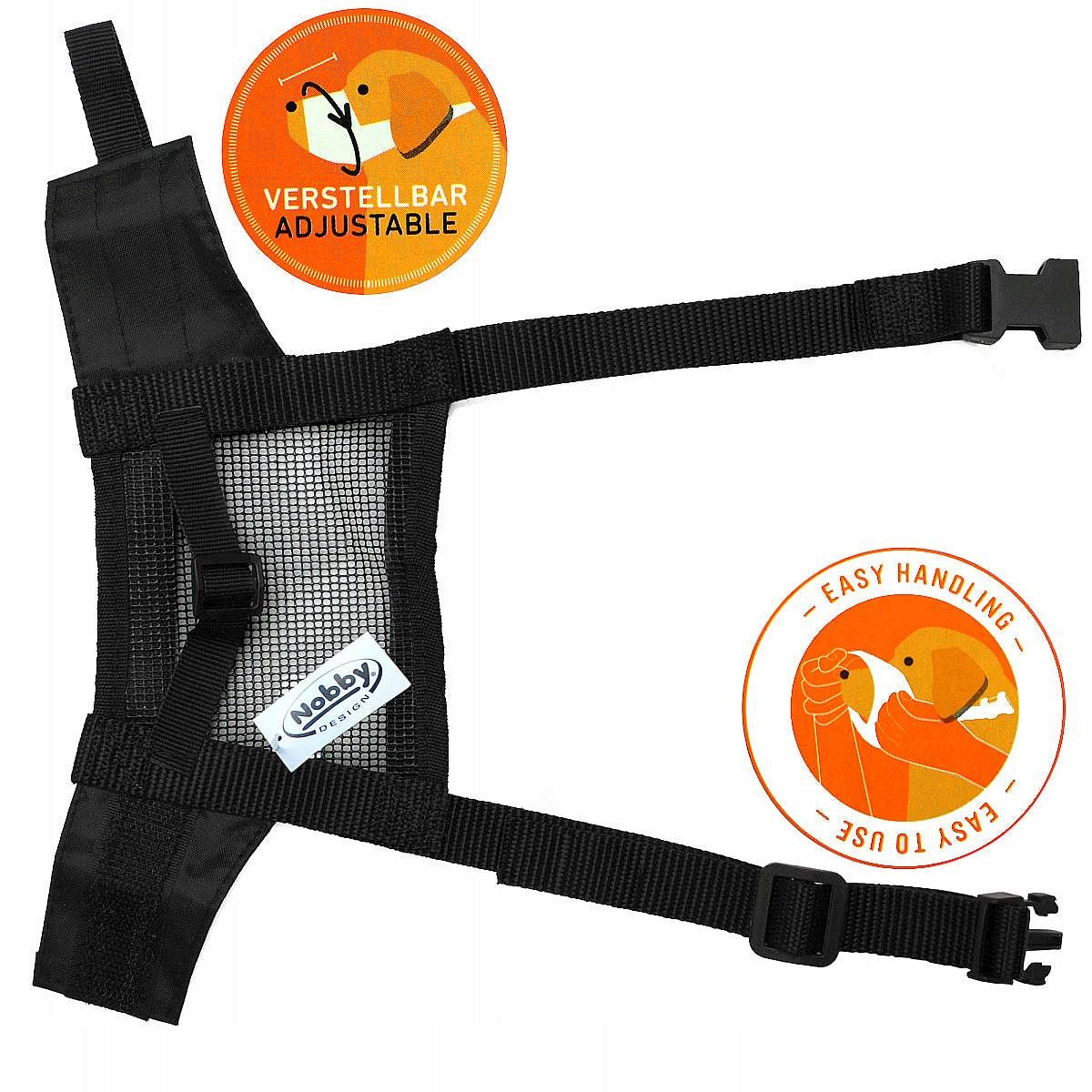 Muzzle adjustable Nobby - nylon muzzle for dog 0; 13-16 cm black Packaging status original